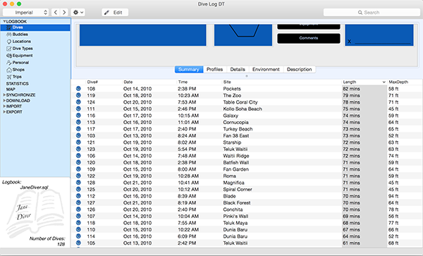 Find your longest and shortest dive by Sorting by dive length