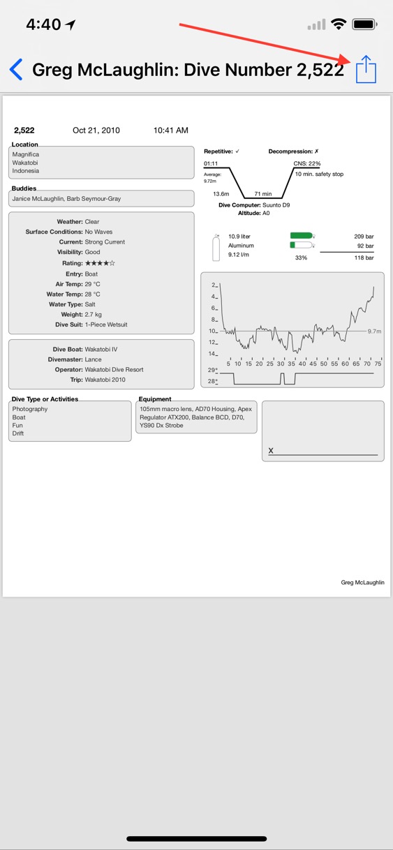Print your Dive using Dive Log for iOS