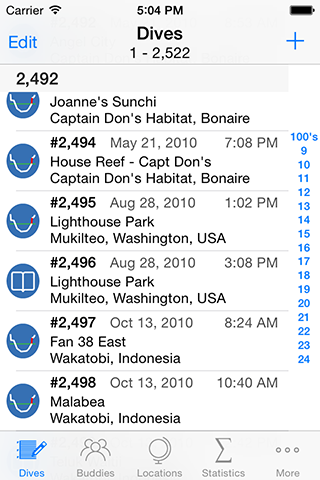 Dive Log for iOS scuba logbook