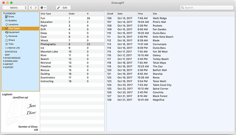 Create as many “tags” or Dive Types as you want and assign them to individual dives
