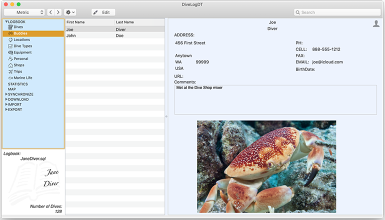 The Buddy panel displays a list of all Buddies entered into the logbook