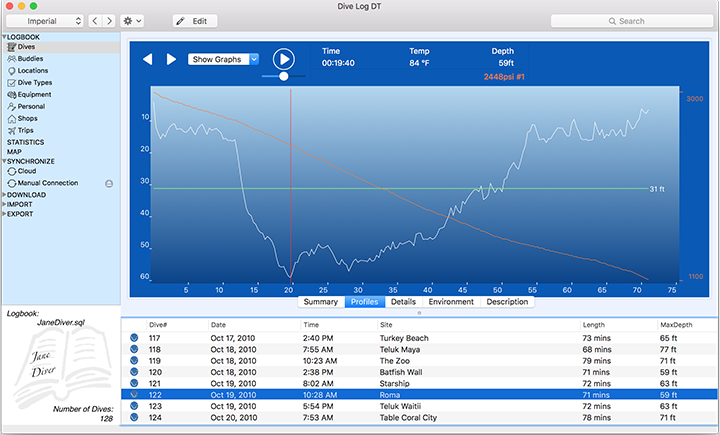 See your dive profile from your dive computer