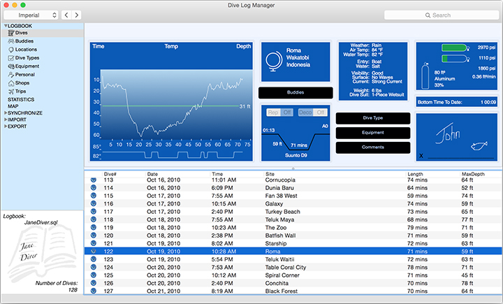 Dive Log Manager / DiveLogDT scuba diving logbook for MacOS